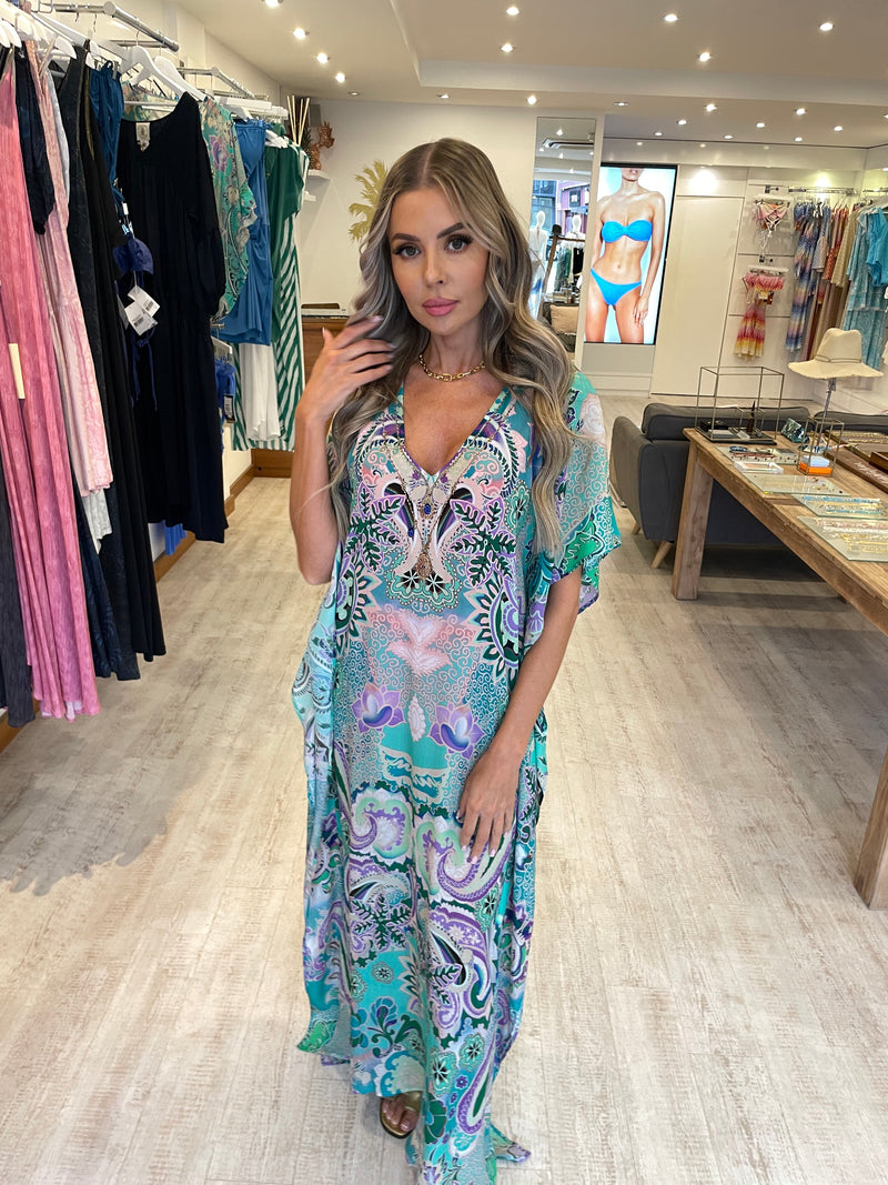 Lindsey Brown Bora Bora Aqua Maxi Kaftan