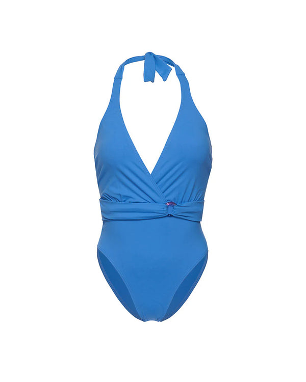 Tatiane De Freitas Plunge One-piece with belt detail - Bleu Prince