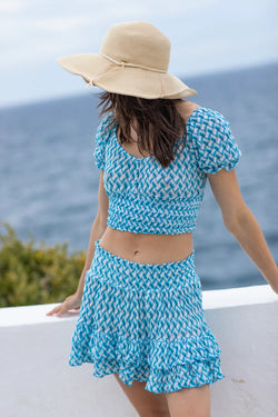 Sunday St Tropez Turquoise Zig Zag Lurex Crochet Mini Skirt