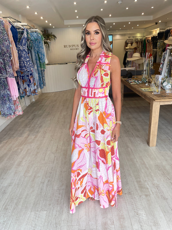 Poupette Chiara Long Dress Pink Macro
