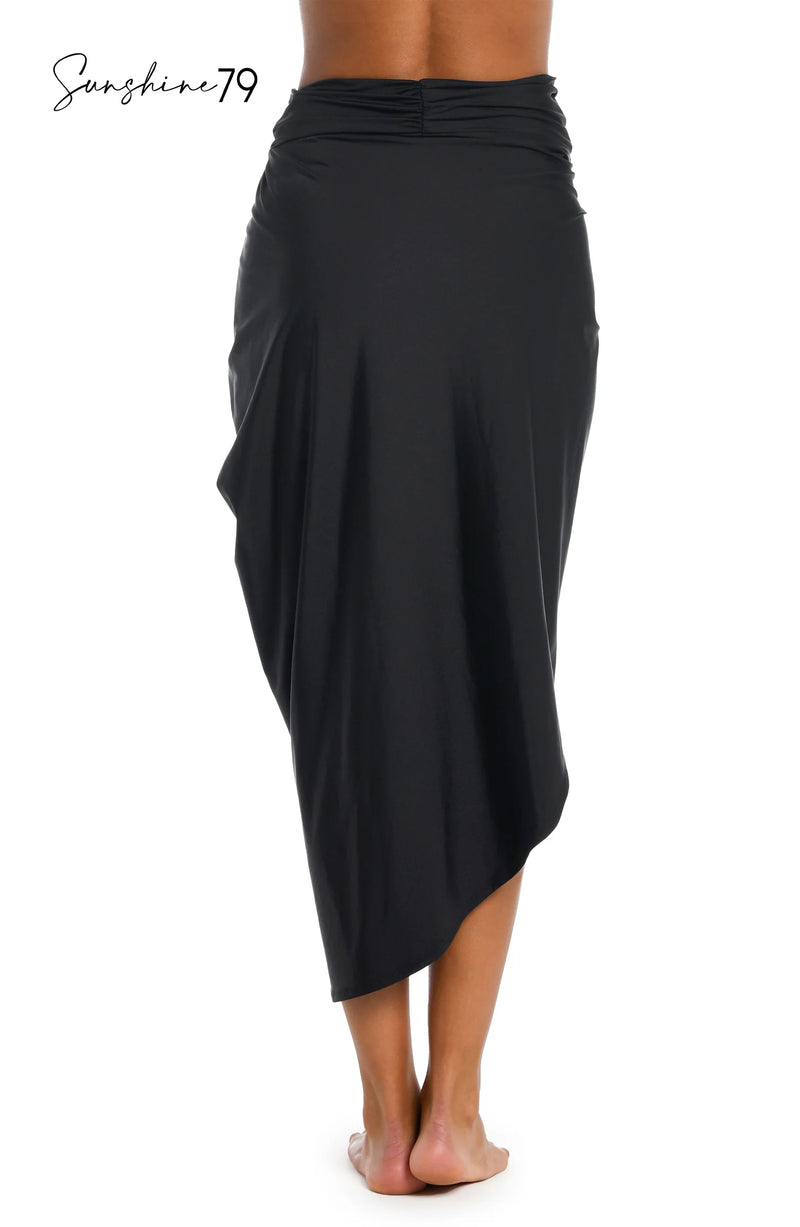 La Blanca Sunshine 79 Black Faux Pareo Wrap Coverup Skirt