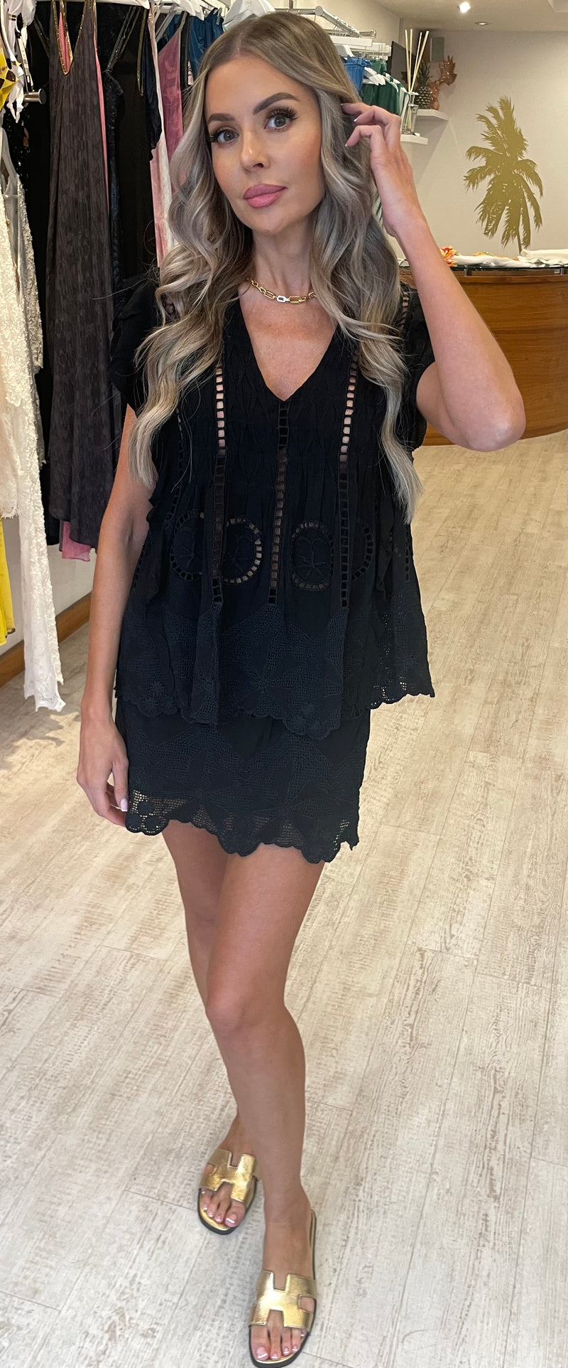 Muche & Muchette Cutout Lace Mini Skirt in Black