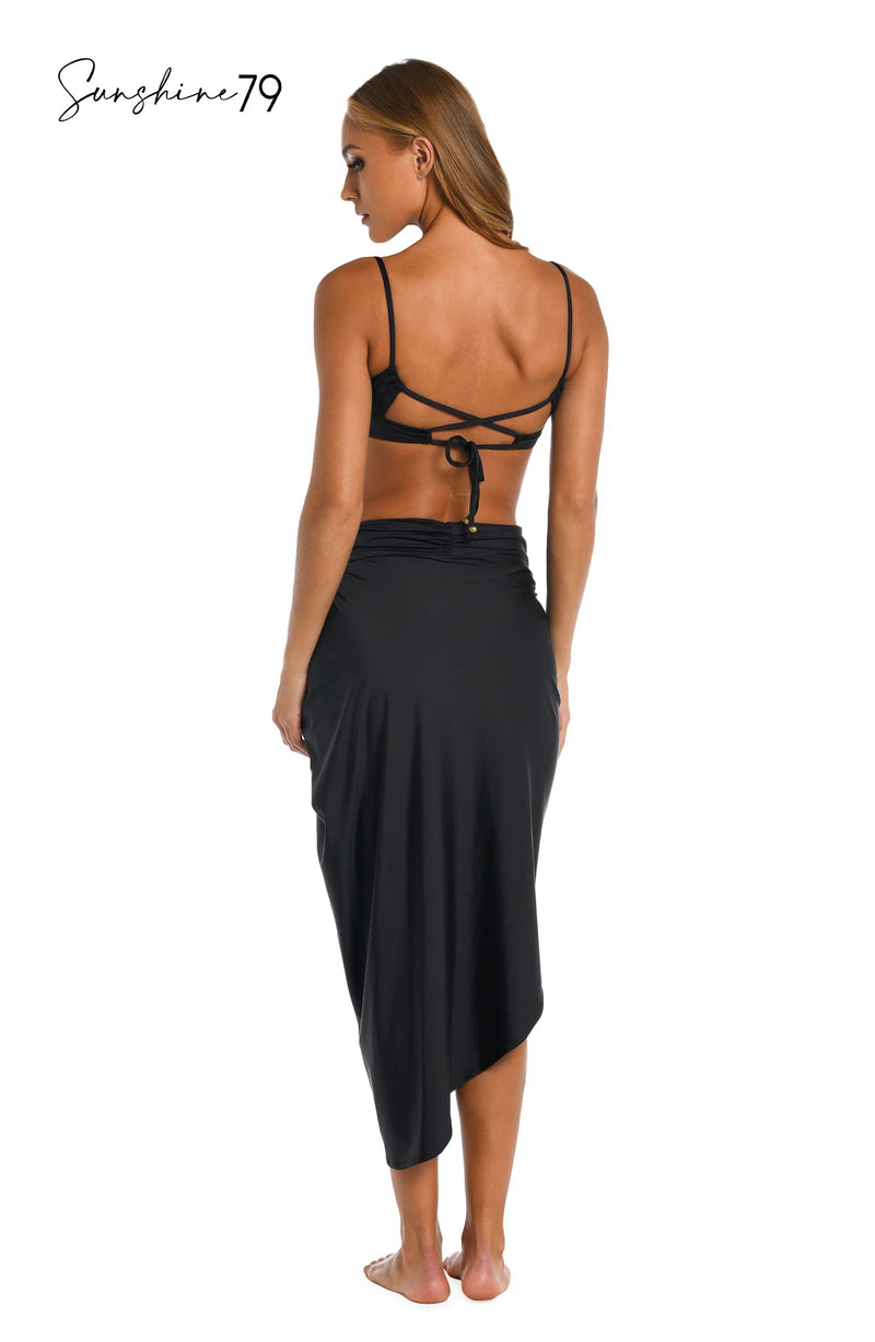 La Blanca Sunshine 79 Black Faux Pareo Wrap Coverup Skirt