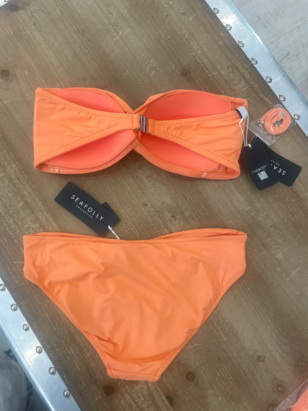 Seafolly Twist Bandeau Top Twist Band Hipster Pant Bikini Set in Melon