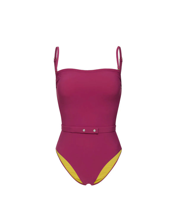 Tatiane De Freitas Bandeau One-piece with belt detail - Rouge Framboise