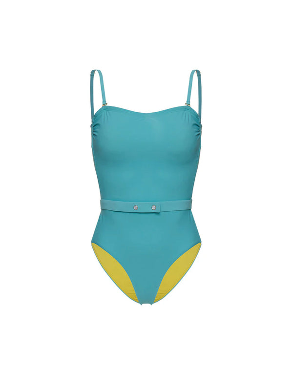 Tatiane De Freitas Bandeau One-piece with belt detail - Bleu Givre