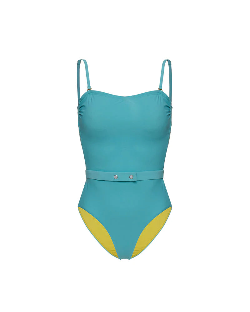 Tatiane De Freitas Bandeau One-piece with belt detail - Bleu Givre