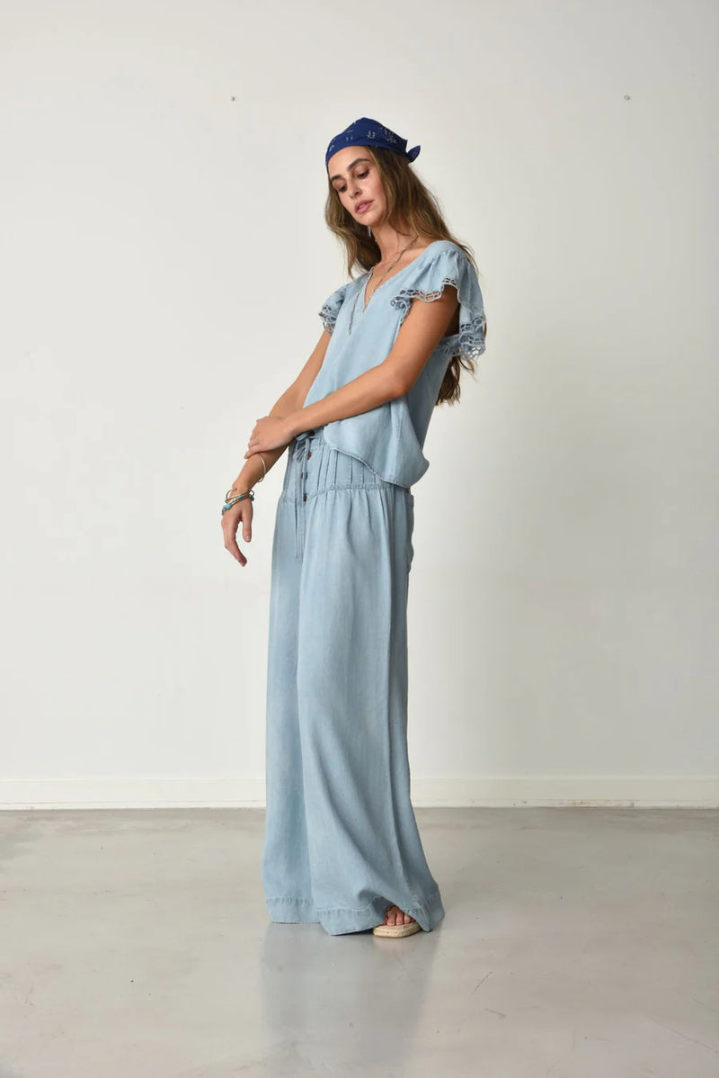 Muche & Muchette Jacky Eyelet Top Light Denim