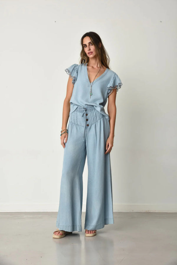 Muche & Muchette Jacky Eyelet Top Light Denim