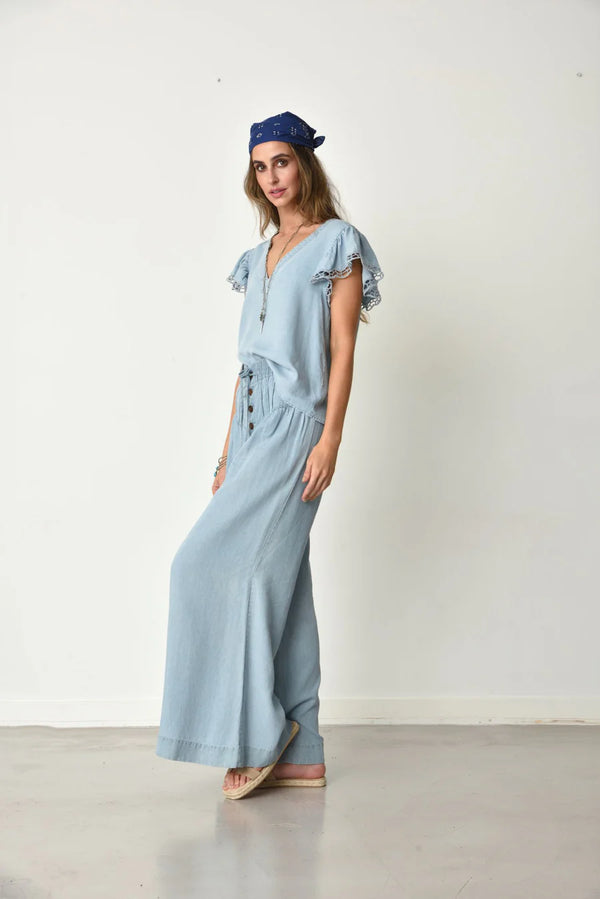 Muche & Muchette Fany Front Pleats Pant in Light Denim