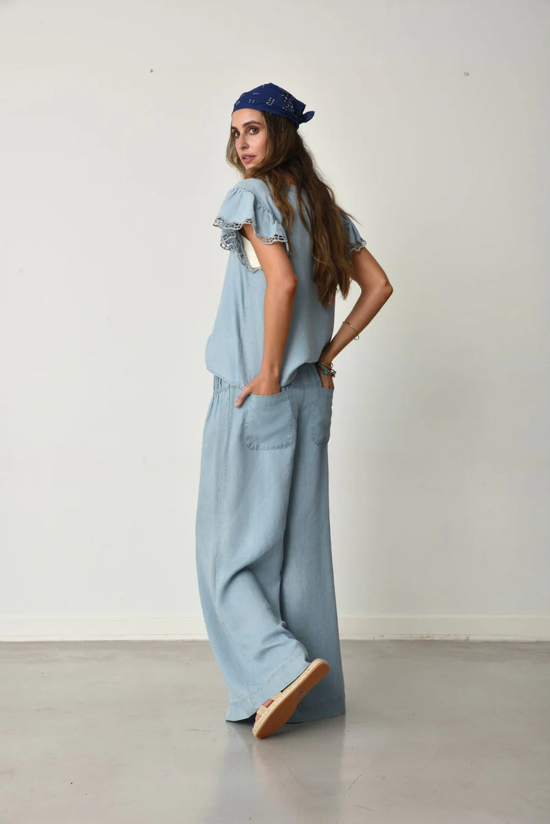 Muche & Muchette Jacky Eyelet Top Light Denim