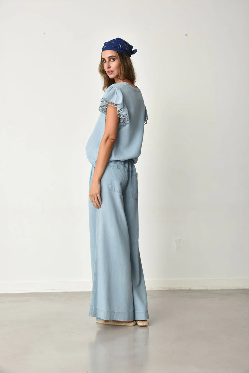 Muche & Muchette Jacky Eyelet Top Light Denim