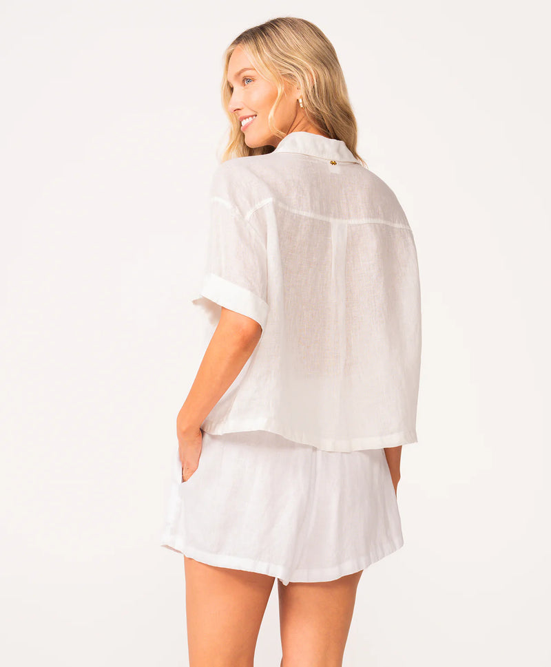 PQ Swim Linen Top in White