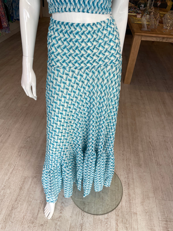 Sunday St Tropez Zig Zag Lurex Crochet Maxi Skirt Turquoise
