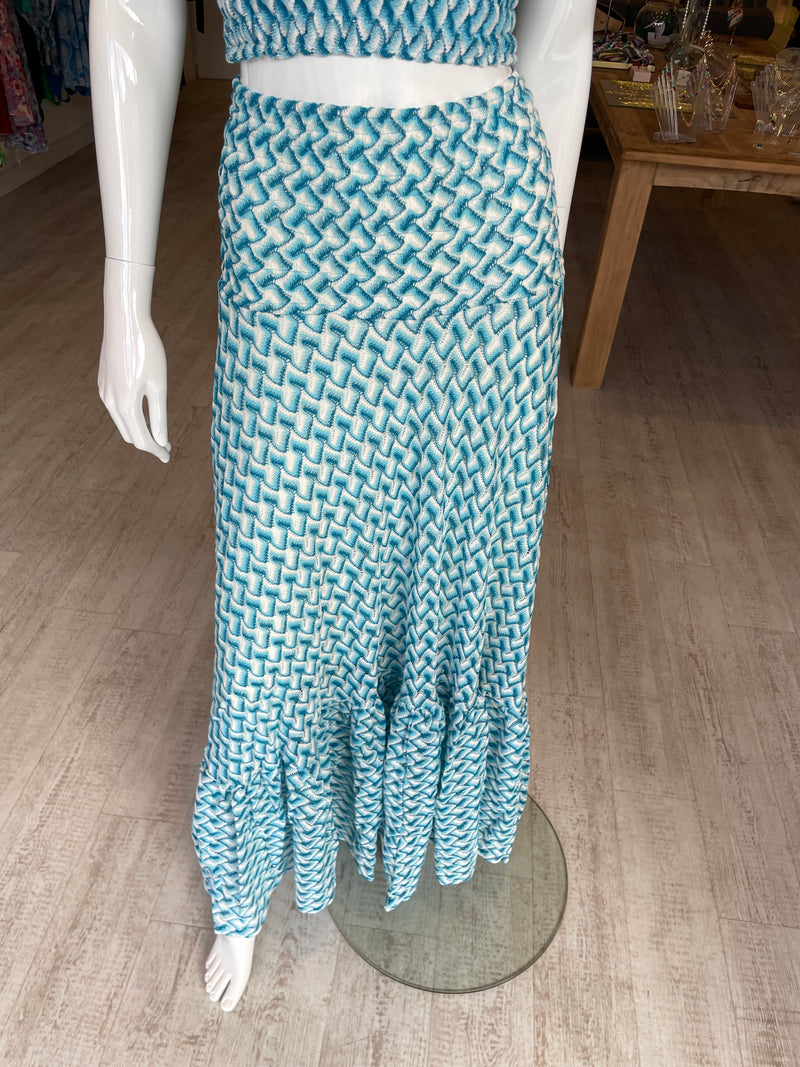Sunday St Tropez Zig Zag Lurex Crochet Maxi Skirt Turquoise