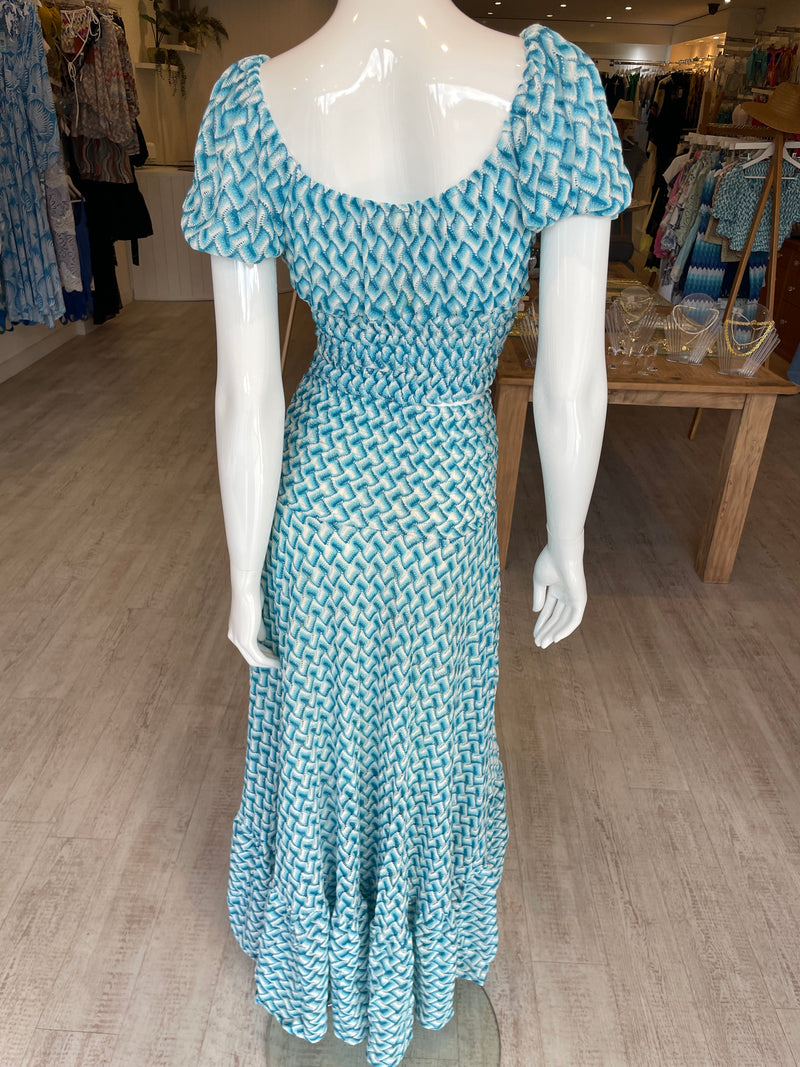 Sunday St Tropez Zig Zag Lurex Crochet Maxi Skirt Turquoise
