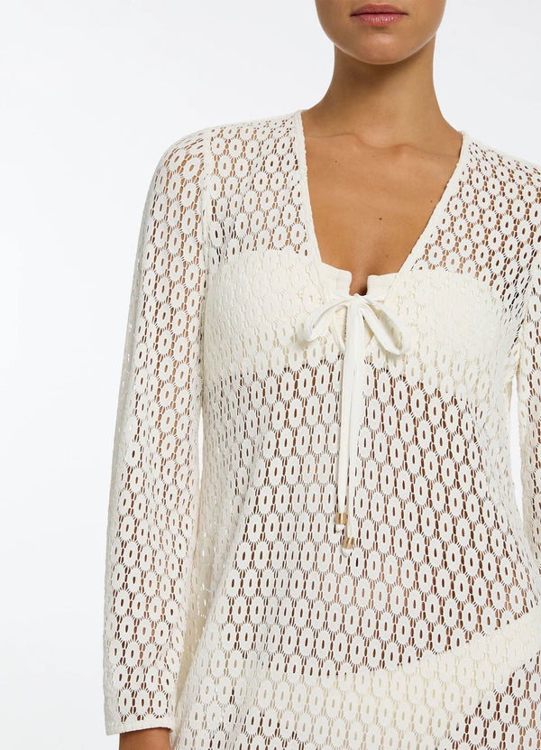 Jets Jetset Stretch Lace Maxi Kaftan in Cream