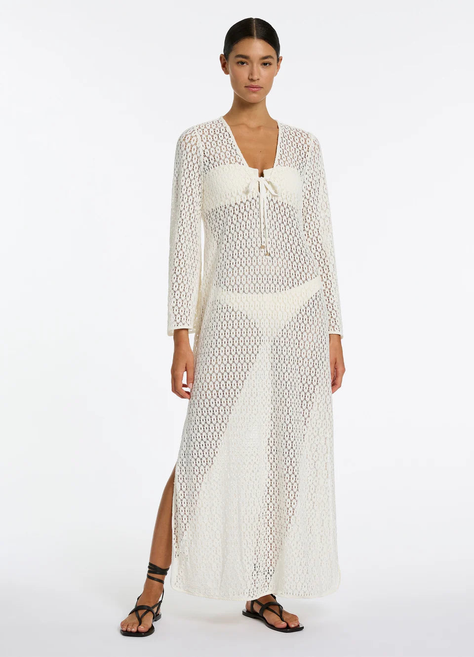 Jets Jetset Stretch Lace Maxi Kaftan in Cream
