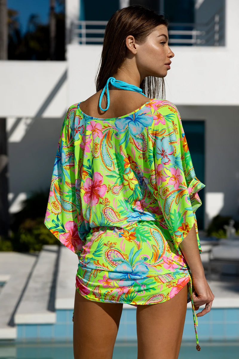 Luli Fama Cabana V Neck Dress in Hibiscus Dream 15% OFF