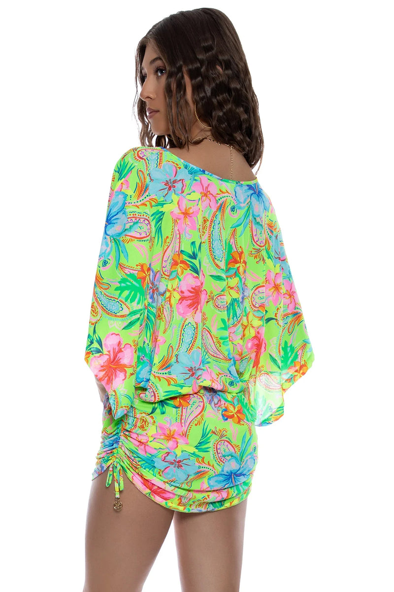 Luli Fama Cabana V Neck Dress in Hibiscus Dream 15% OFF