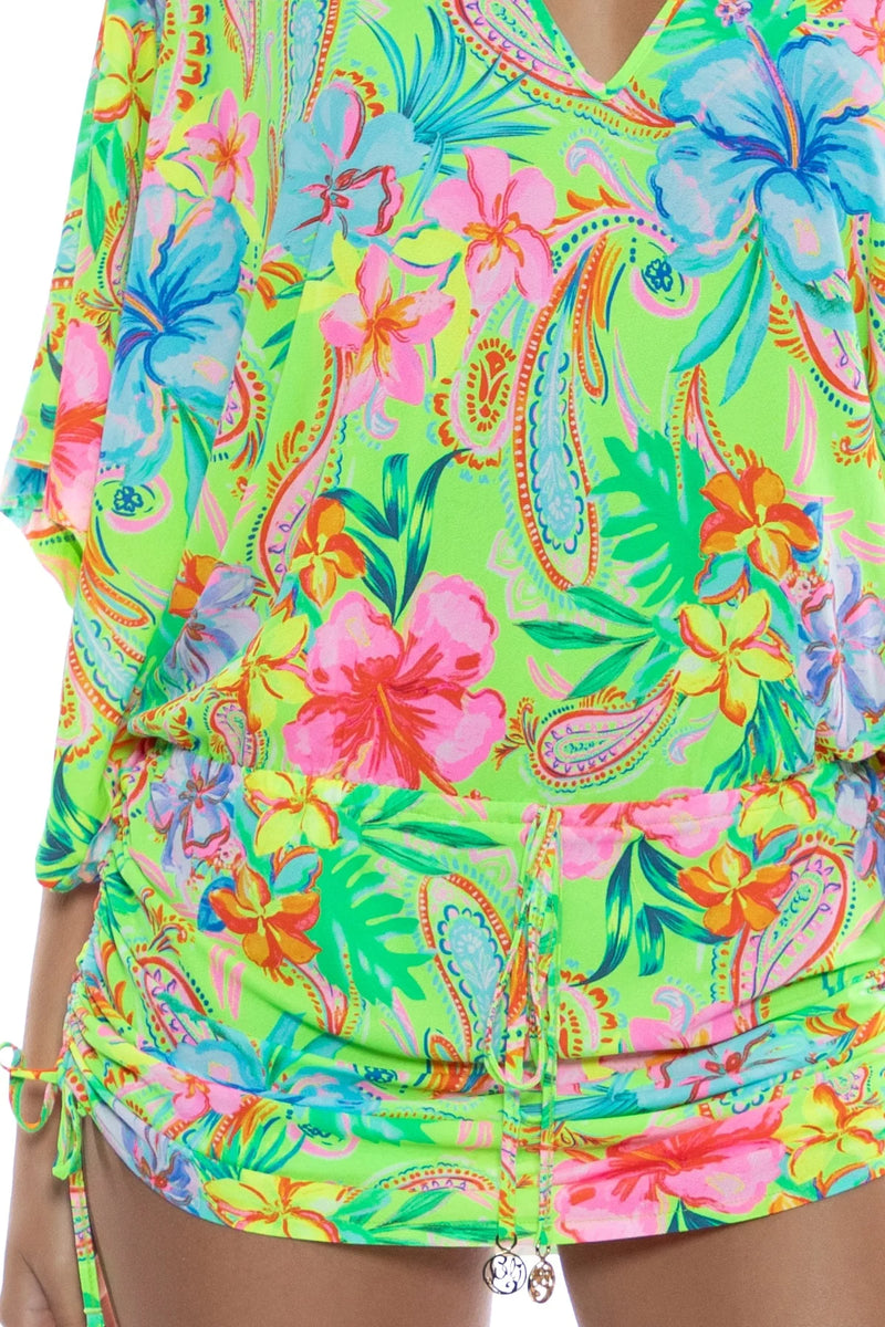 Luli Fama Cabana V Neck Dress in Hibiscus Dream 15% OFF