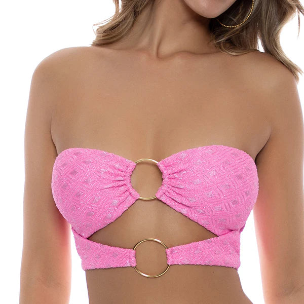 Luli Fama Brilla Double Loop Bandeau Crop Top and Tie Side Bikini Set