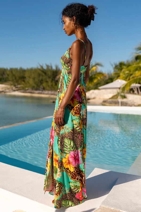 Luli Fama Visions Of Paradise Chain Maxi Dress with Side Slit