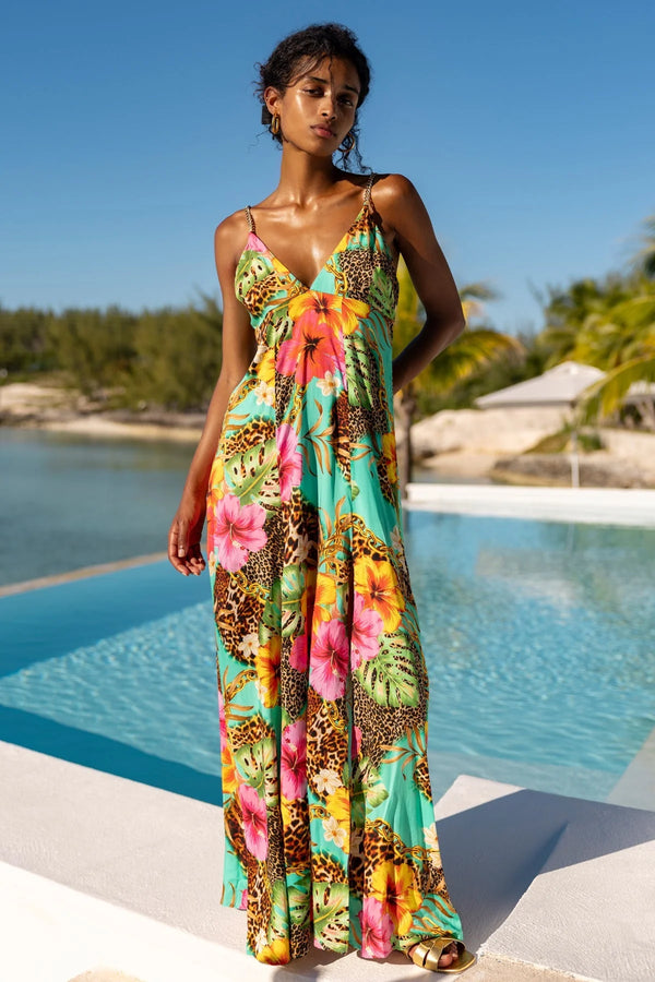 Luli Fama Visions Of Paradise Chain Maxi Dress with Side Slit