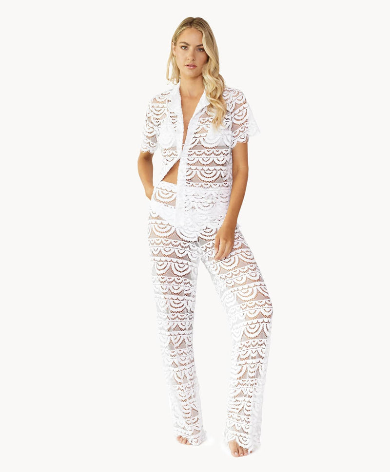 PQ Swim Water Lily High Waist Lace Pants in White
