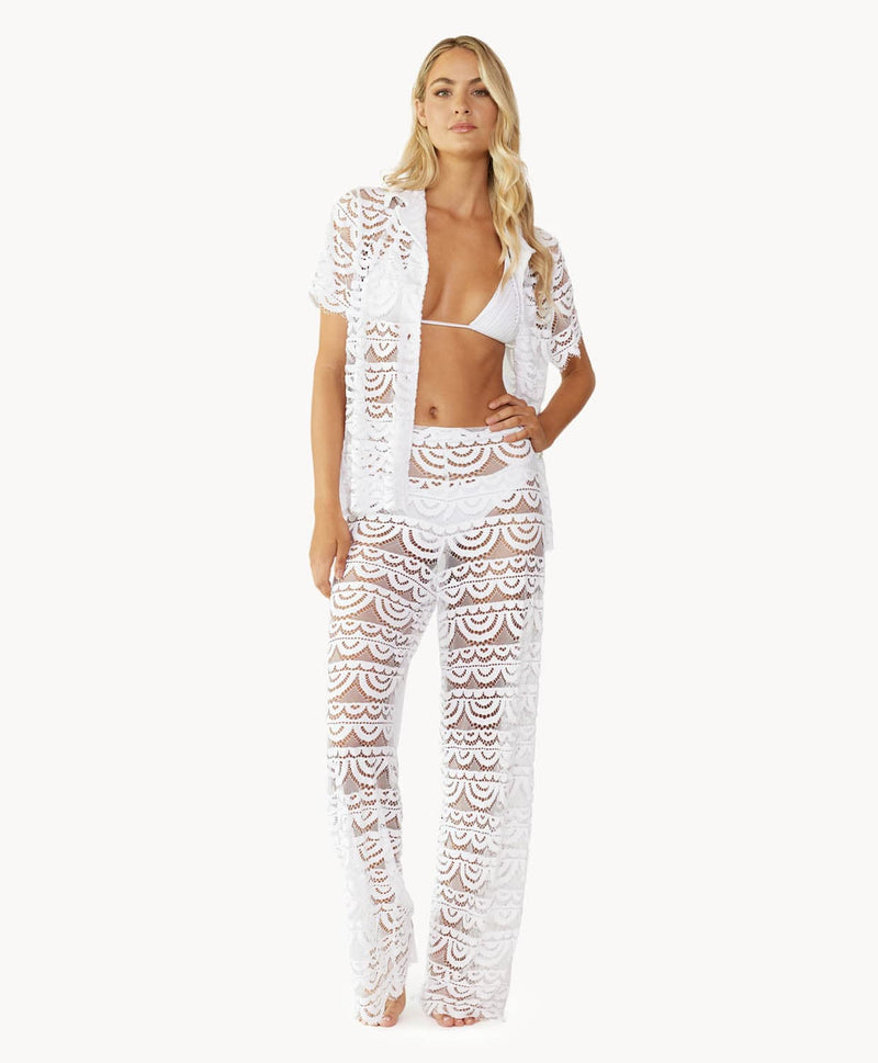 PQ Swim Water Lily High Waist Lace Pants in White