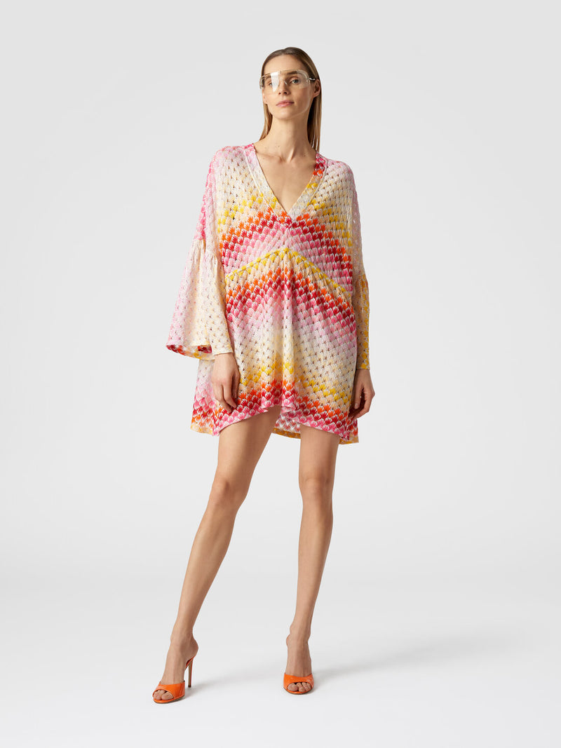 Missoni Striped Metallic Crochet Knit Short Cover Up in Red