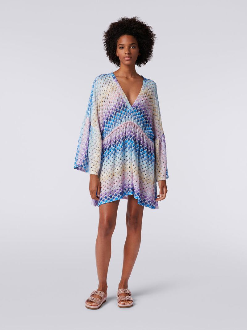Missoni Striped Metallic Crochet Knit Short Cover Up in Blue