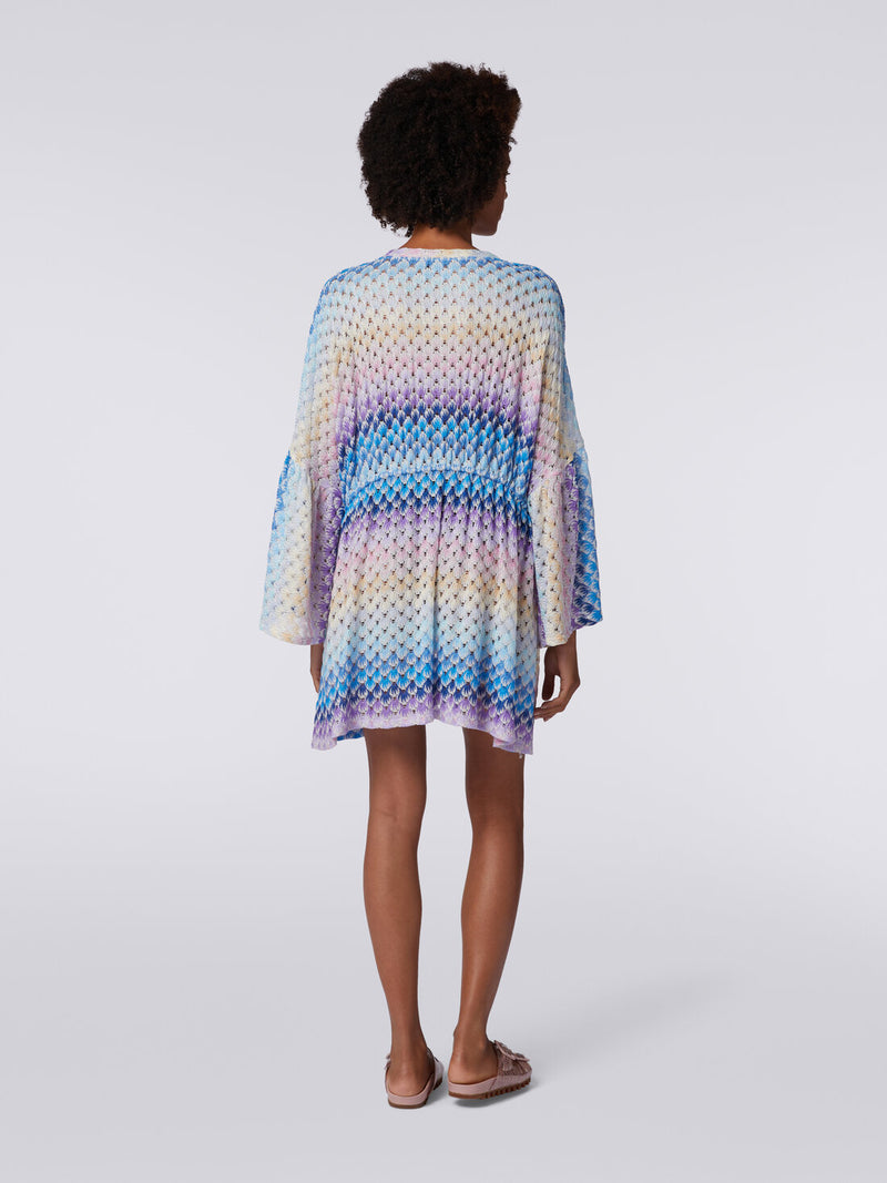 Missoni Striped Metallic Crochet Knit Short Cover Up in Blue