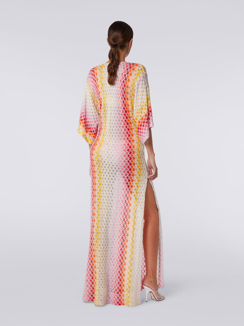 Missoni Striped Metallic Crochet Knit Long Kaftan in Red