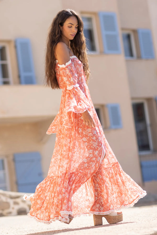Sunday St Tropez Evana Flower Dress Coral