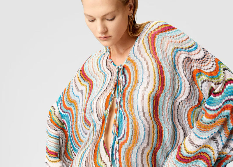Missoni Long Sleeve Cover Up Kaftan in Lamé Wavy