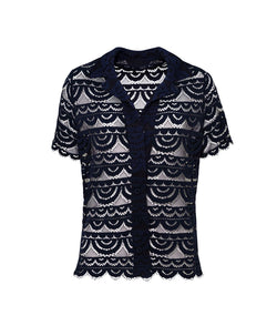 PQ Swim Lace Button Top in Navy