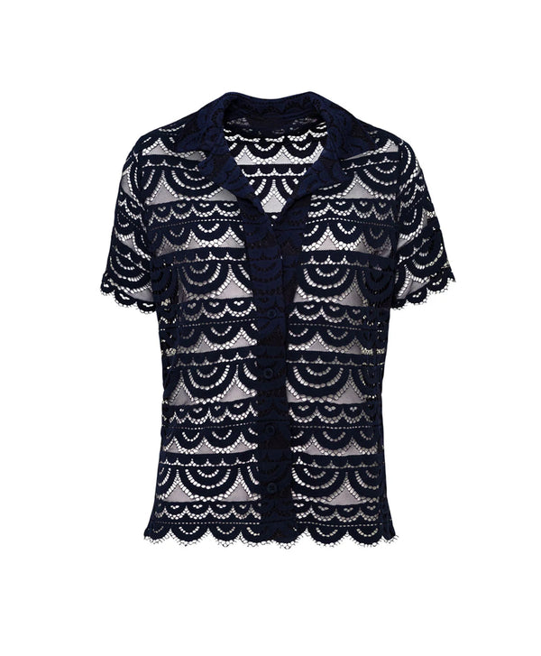 PQ Swim Lace Button Top in Navy