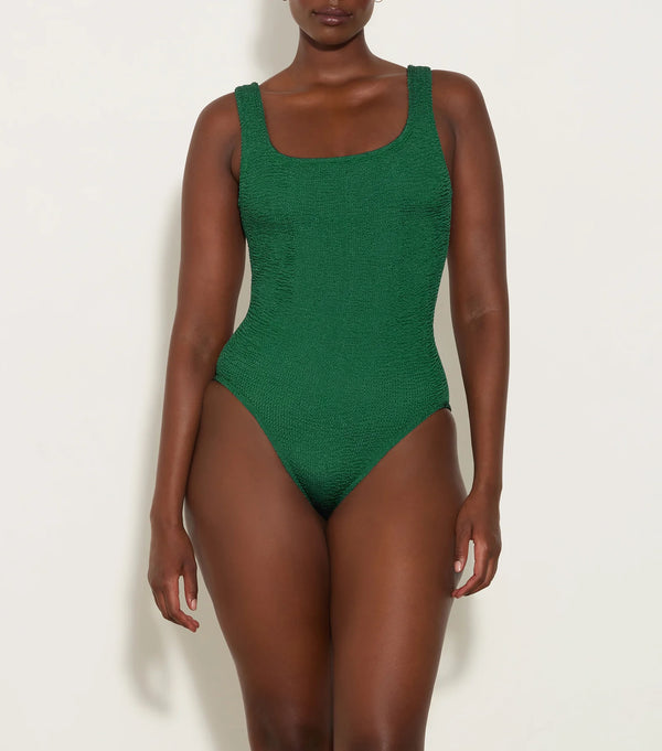 HunzaG Square Neck One Piece in Metallic Forest Green