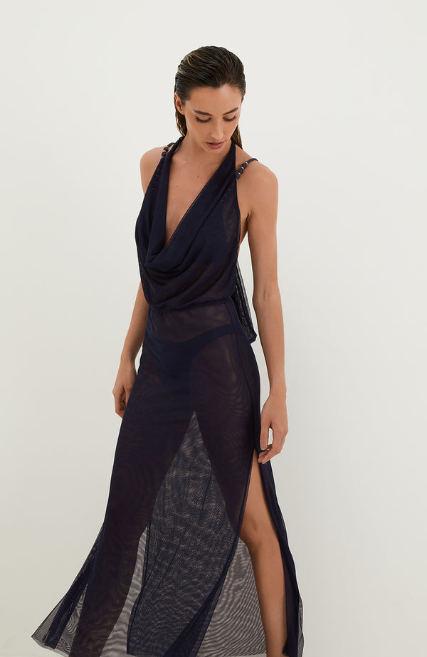 Vix Solid Tilly Long Cover Up in Sailboat Blue