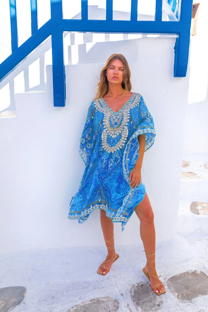 Lindsey Brown Rhodes Blue Sparkly Kaftan