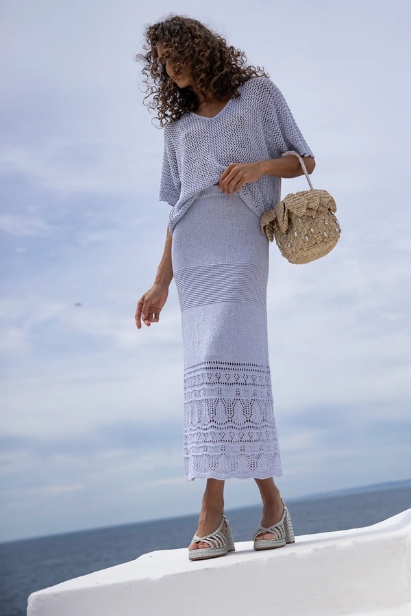 Sunday St Tropez  Crochet Maxi Skirt Silver