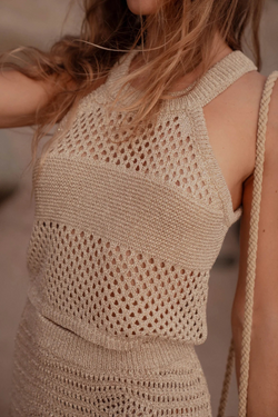 Sunday St Tropez Gold Lurex Crochet Tank Top