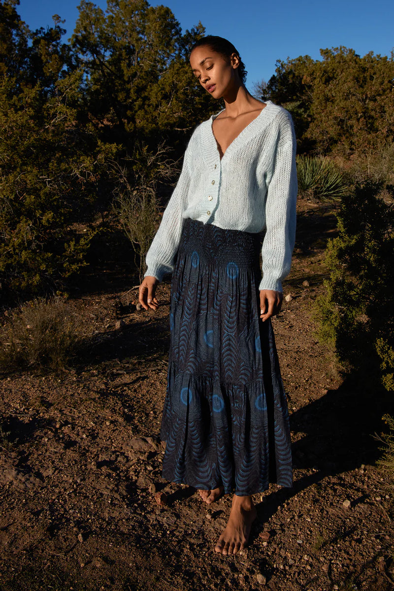 Hansine Gaia Skirt in African Peacock Print in Midnight Blue