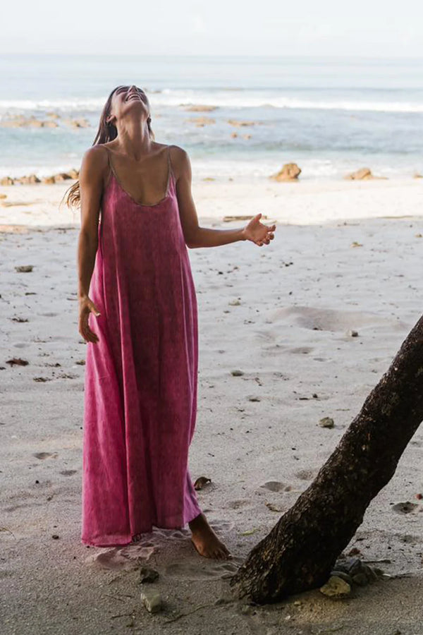 Hansine Hestia Dress in Balinese Feather Print in Wild Orchid