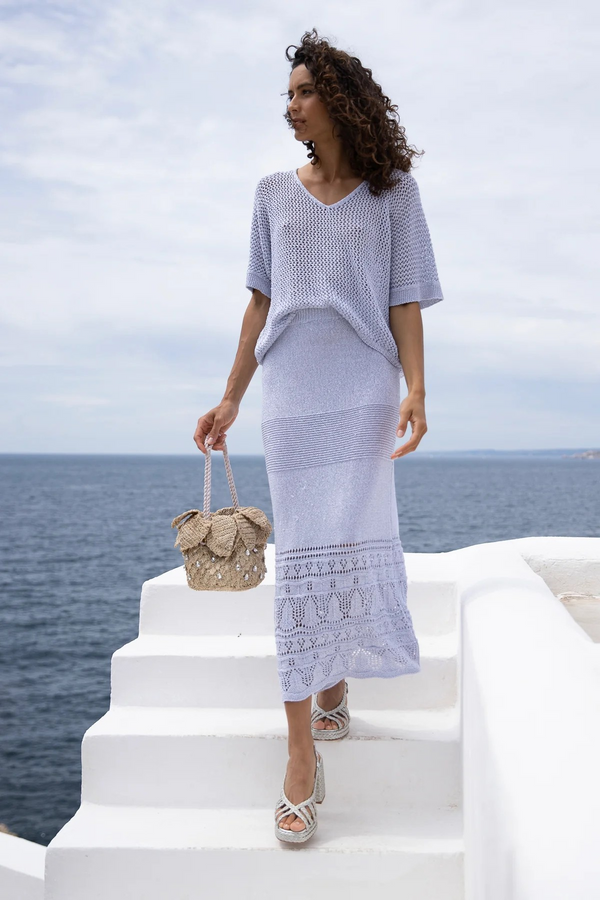 Sunday St Tropez  Crochet Maxi Skirt Silver