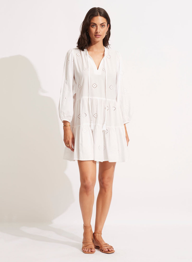 Seafolly Embroidery Tiered A-line Beach Dress in White