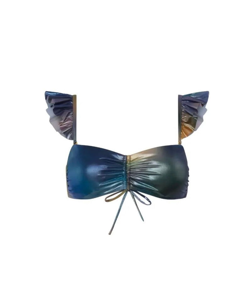 Tatiane De Freitas Bandeau Fronce Bikini Set with High Waisted Bottoms in Blue