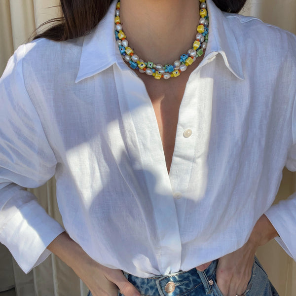 Talis Chains Eye Spy Pearl Necklace in Blue