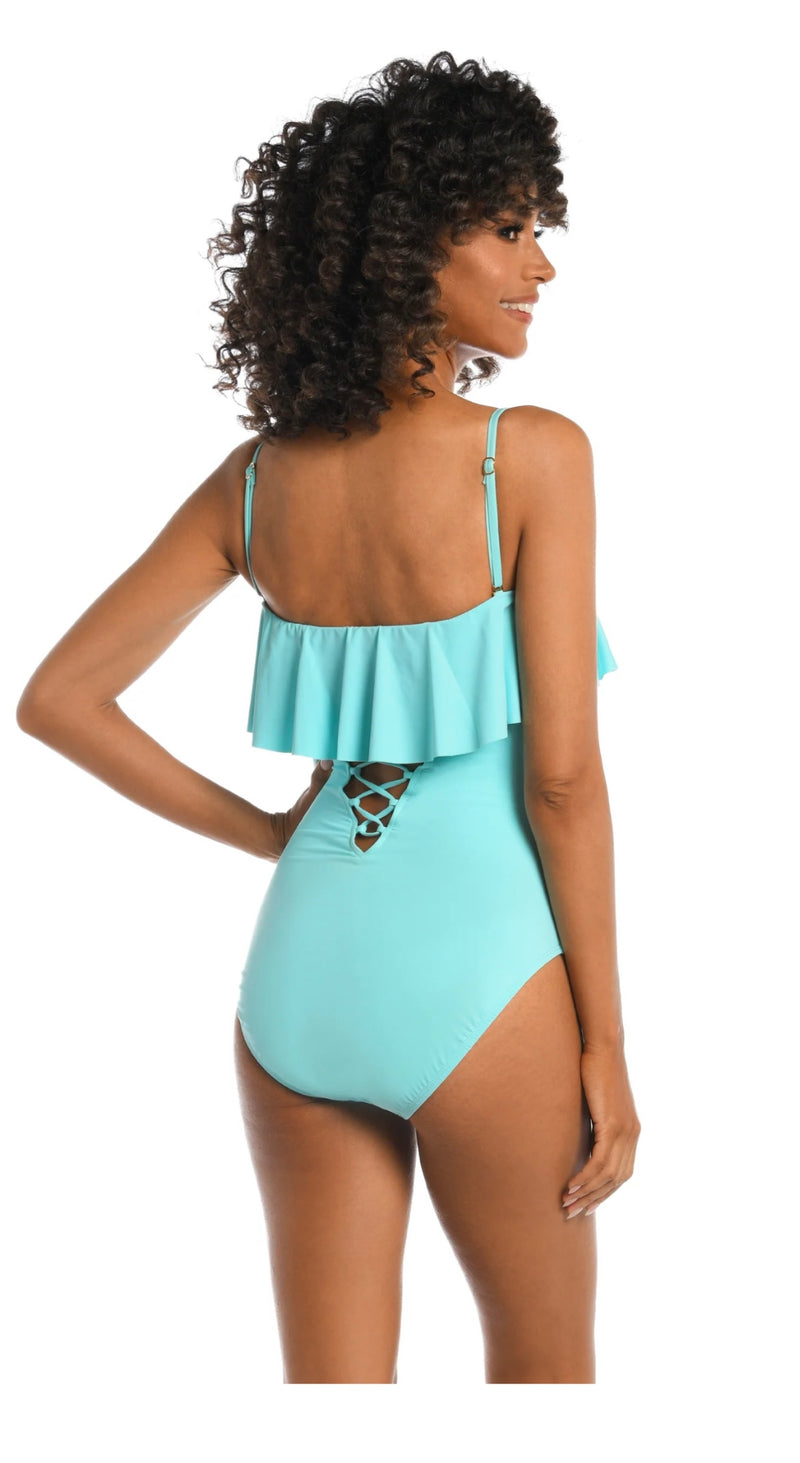 La Blanca Bandeau Ruffle One Piece in Ice